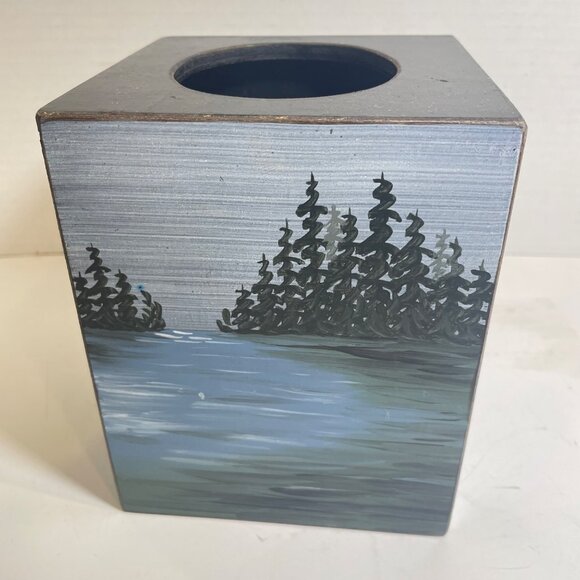 Hand-Painted Wooden Tissue Box Cover With Loon & Lake Scene - Picture 8 of 11